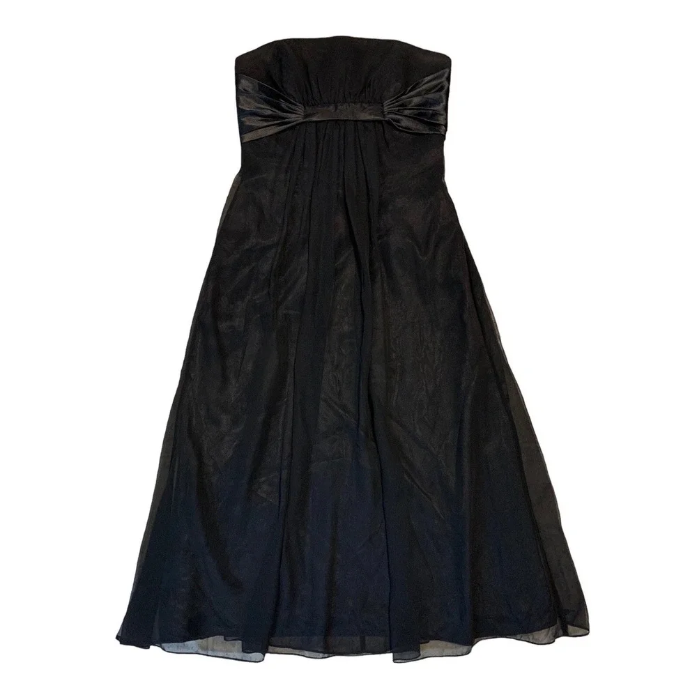 Belsoie Black Strapless Formal Dress‎ 10 Satin Chiffon Empire Waist Bridesmaids
